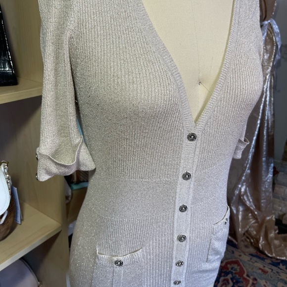 WHBM Champagne Metallic Button Down Sweater - Picture 3 of 9